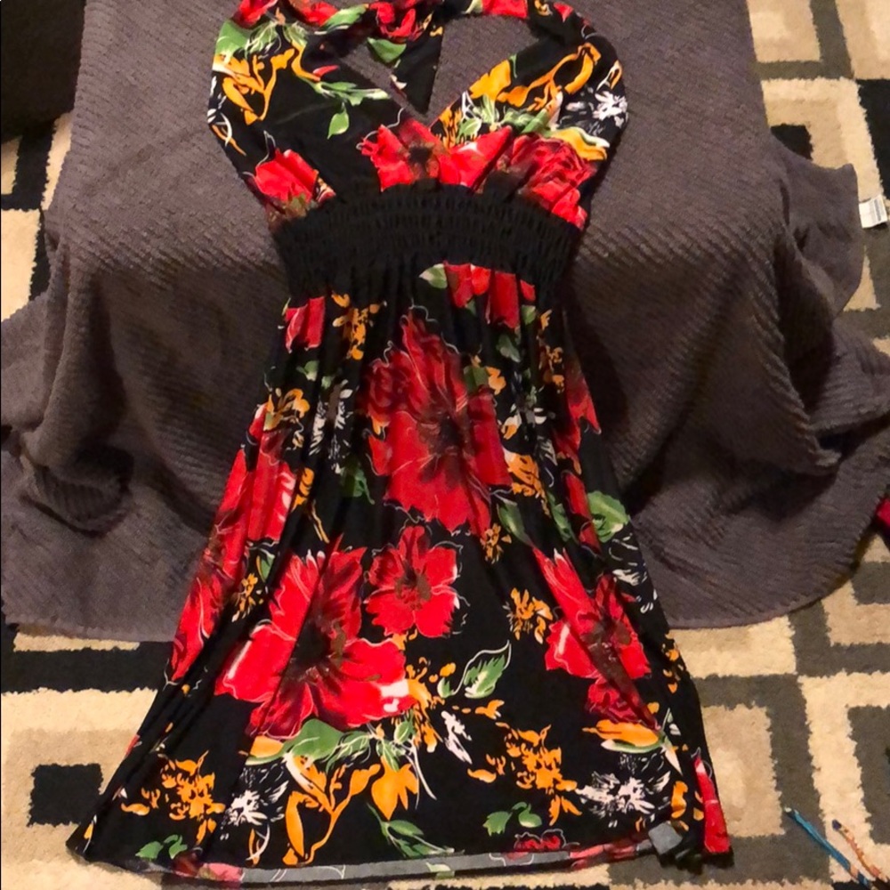 Red Floral Halter Top Dress